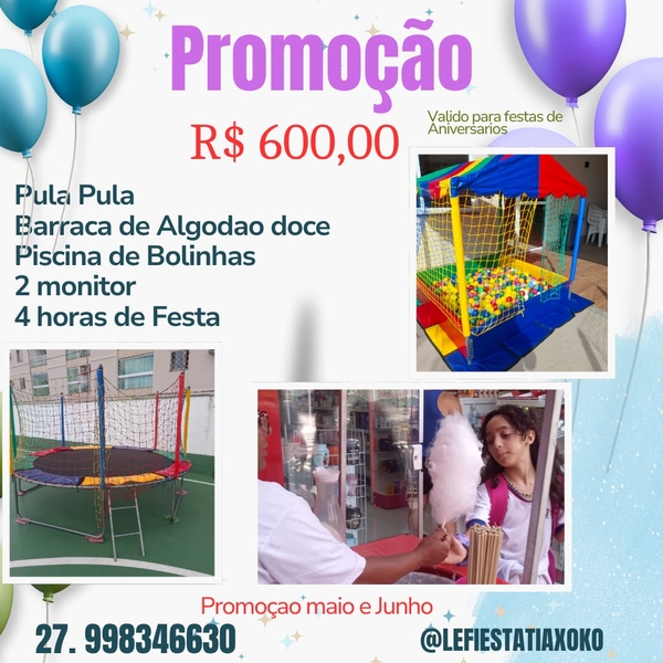Combo Aluguel de Algodão Doce, Pula Pula e Piscina de Bolinhas