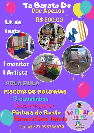 Aluguel Pula Pula + Piscina de Bolinhas + 3 Cavalinhos + Escorregador + Pintura de Rosto +Bola Mania
