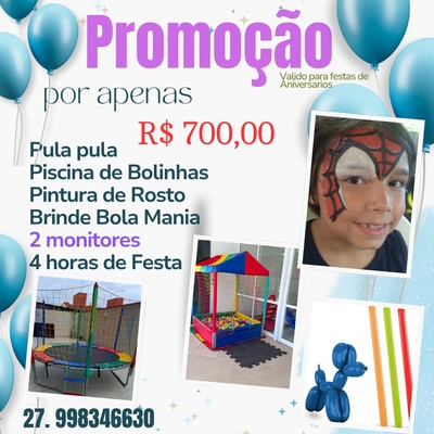 Aluguel de Pula Pula + Piscina de Bolinhas + Pintura de Rosto + Bola Mania